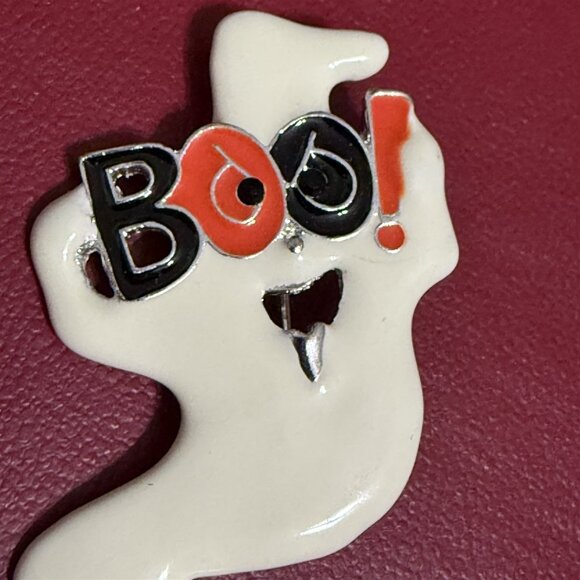 Ghost Brooch BOO Enamel Abstract Halloween Fall Jewelry Pin - Picture 2 of 4